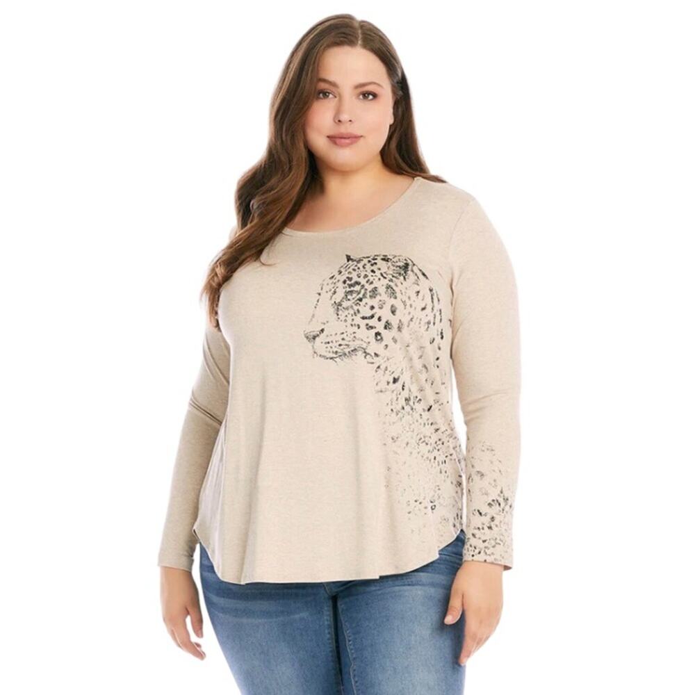Karen Kane Size 3X Running Wild Cheetah Print Top-NEW WITH TAGS-Long Sleeves
